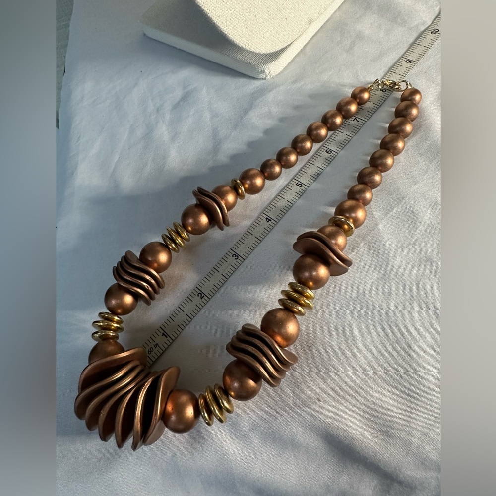Futuristic Copper Colored Bead Statement Necklace - image 3